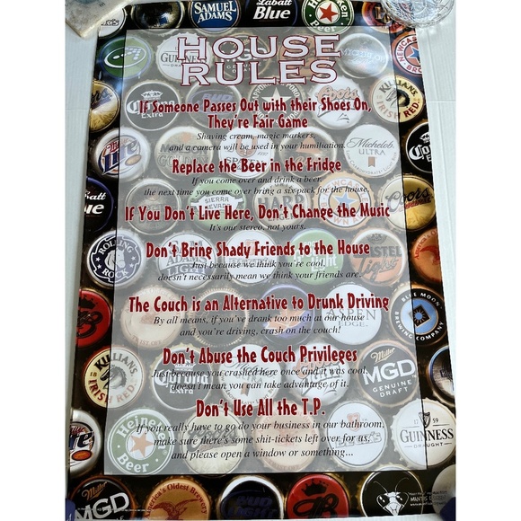 House Rules Beers Mantis Design Fraternity Drinking Classic VTG NEW 24x36 inch - Picture 1 of 7